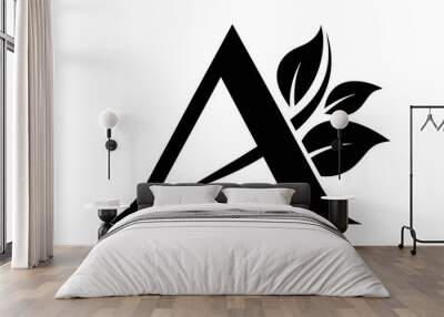 A stylized design with letter A and leaves Abstract concept silhouette black vector art illustration Wall mural