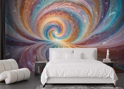 A swirling, abstract pattern of colors and light, resembling a galaxy or a vortex, with a captivating, mesmerizing effect. Wall mural