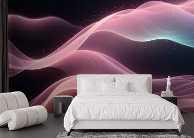 Abstract image of two glowing pink and blue waves against a dark background. The waves create a sense of movement and energy, with a touch of sparkle. Wall mural