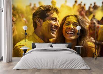 Beautiful Indian couple during Haldi event, Indian traditional wedding celebration Wall mural