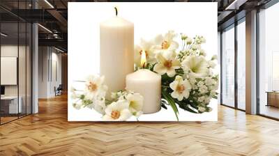 candle with flowers  isolated on transparent background Generative AI Wall mural