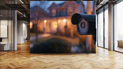 CCTV photo of home security at night, blurred house background, Ai generated Images Wall mural