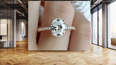 Diamond wedding ring for woman bride, marriage ceremony engagement Wall mural