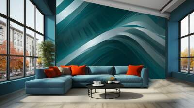 Flowing, abstract waves of turquoise and silver create a dynamic and elegant design. Wall mural