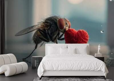 fly on a red heart Wall mural