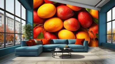 Fresh organic Indian mangoes overhead photo, Tropical Indiai Bangladesh subcontinent summer fruit Wall mural