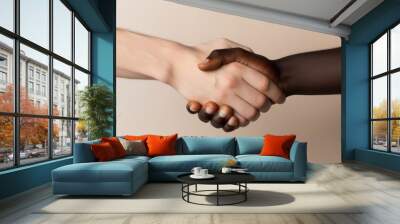 Handshake between a black person and white person, Racial unity to Fight against racism and racial discrimination, Promotion of Equality diversity inclusion affirmative action Wall mural