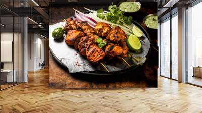 Indian chicken tikka on skewers, Indian dish, Generative AI Wall mural