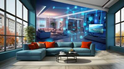 Interior of  AI augmented reality smart home, Modern smart home components management system, Generative AI Wall mural