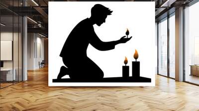 Lighting candles to symbolize hope and renewal, silhouette black color vector art illustration Wall mural