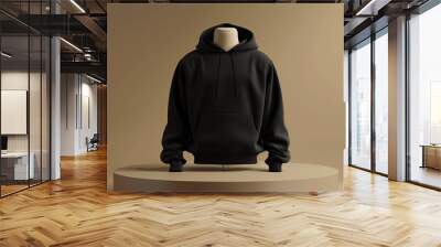 mockup 3d black plain hoodie with mannequin placed on podium, isolated neutral background, Ai generated Images Wall mural