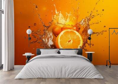 orange in water splash Wall mural