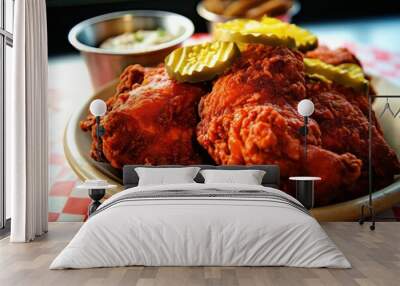 Nashville hot fried chicken with pickle., Classic american fried chicken cuisine Wall mural