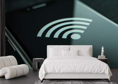 phone screen with 3D wifi logo floating over the screen, Ai generated Images Wall mural