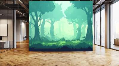 Silhouette parallax background of green forest trees, Ai Generated Images Wall mural