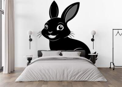 Smiling rabbit silhouette black vector art illustration Wall mural