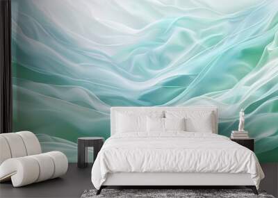 soft color flow background like waves, white, light green and blue, digital background, Ai Generated Images Wall mural