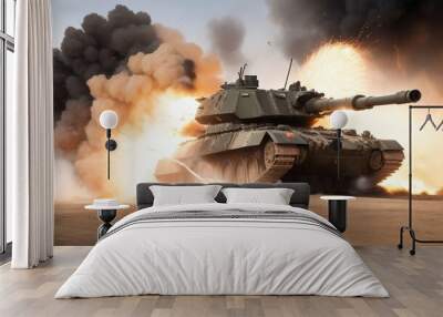 a photo realistic image of a tank in a desert setting.  Wall mural