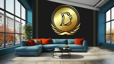 letter d, luxury, golden frame and golden color Wall mural