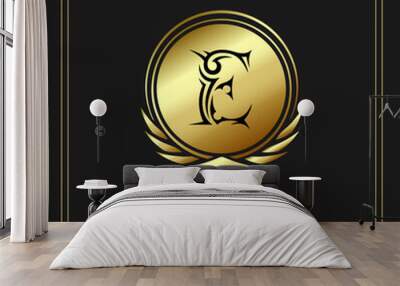 letter e, luxury, golden frame and golden color Wall mural