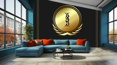 letter i, luxury, golden frame and golden color Wall mural