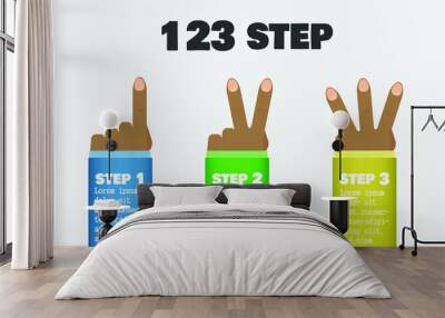 infographic of three hands that show 1 2 3 finger and there is space to text on it Wall mural