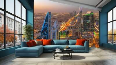 Kingdom of Saudi Arabia Landscape at night - Riyadh Tower Kingdom Center - Kingdom Tower - Riyadh skyline - Riyadh at night Wall mural