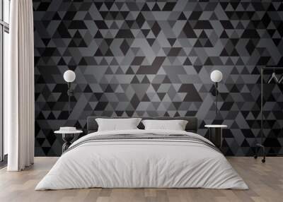 Abstract geometric black and gray background seamless mosaic and low polygon triangle texture wallpaper. Triangle shape retro wall grid pattern geometric ornament tile vector square element. Wall mural