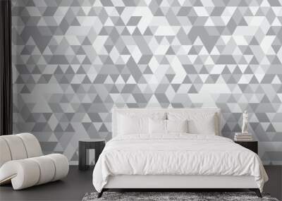 Abstract geometric white and gray background seamless mosaic and low polygon triangle texture wallpaper. Triangle shape retro wall grid pattern geometric ornament tile vector square element. Wall mural