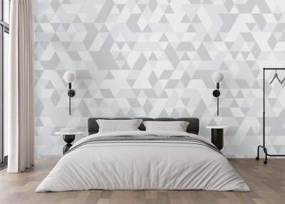 Abstract geometric white and gray background seamless mosaic and low polygon triangle texture wallpaper. Triangle shape retro wall grid pattern geometric ornament tile vector square element. Wall mural