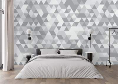 Abstract geometric white and gray background seamless mosaic and low polygon triangle texture wallpaper. Triangle shape retro wall grid pattern geometric ornament tile vector square element. Wall mural