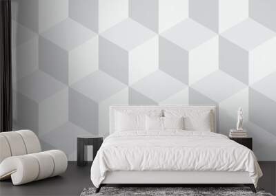 Seamless white geometric cube creative concept triangle overlapping overlap square technology background. geometric digital cubes fabric and wallpaper grid block texture background. Wall mural