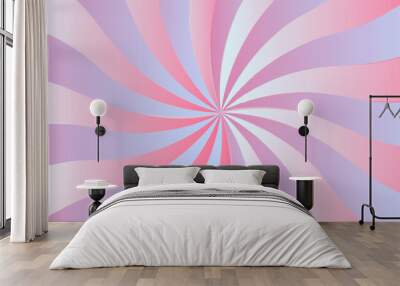 Sunburst beam light vintage shine and graphic summer explosion pattern. pink and gray gradient bright sunrise isolated glow striped texture background. Wall mural