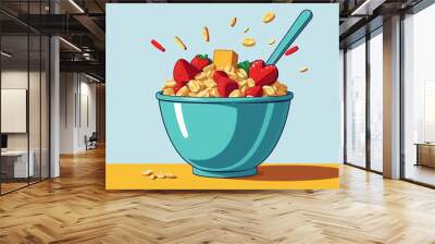 Bright cereal bowl with strawberries and oats
 Wall mural