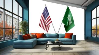 Desk flags, United States America and Saudi Arabia, isolated on white background. 3d image Wall mural