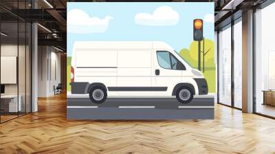 white van on the road Wall mural