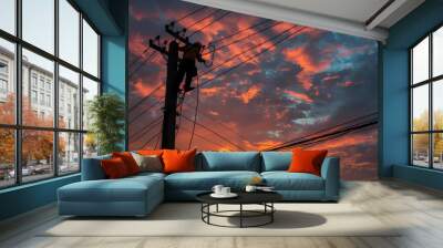 repair electricity in the morning Wall mural