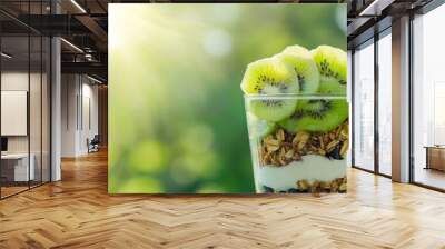 Kiwi, Yogurt, and Granola Parfait with a Sunny Background Wall mural