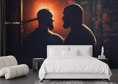 Silhouettes of Two Men in a Dark Room Wall mural