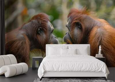 Two Orangutans Looking at Each Other Wall mural