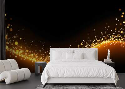 bokeh glowing round shape orange particle wave stars black space Wall mural