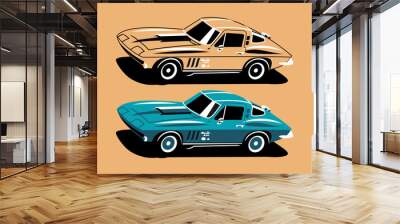 two classic cars with different color Wall mural