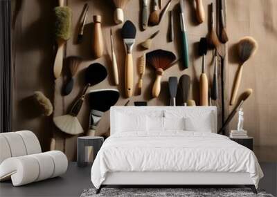 A still life arrangement of various brushes with uniqu Wall mural