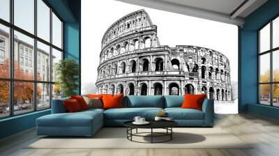 Black and white line drawing illustration of Colosseum in Rome, Italy. one of the seven wonders of the ancient world
 Wall mural