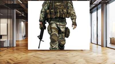 Illustration of an army soldier in a military uniform with Gun. Wall mural