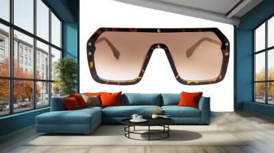 Oversized Shield Sunglasses Flat Top brown lens tortoise Rimless Glasses For Women and Men front view Wall mural