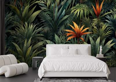 Watercolor wallpaper pattern Jungle landscape in retro design Wall mural