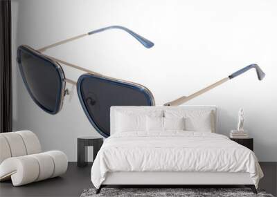 Silver Metal blue frame square sunglasses black polarized shades blue color for men and women top front view Wall mural