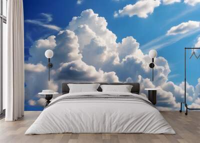 White fluffy clouds on blue sky in summer Wall mural