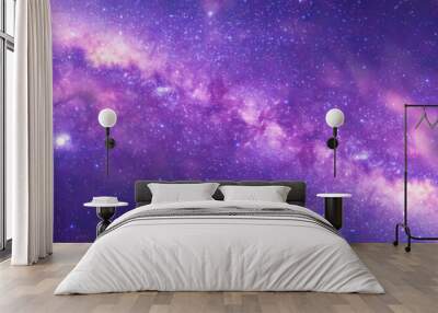 Amazing Panorama blue night sky milky way .Universe filled with stars, nebula and galaxy with noise and grain.Photo by long exposure and select white balance.Dark night sky. Wall mural